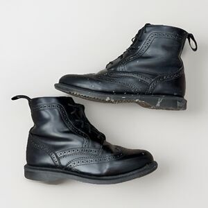 Dr Marten Boots Womens Size 8 Delphine Black Leather Lace Up Combat Ankle